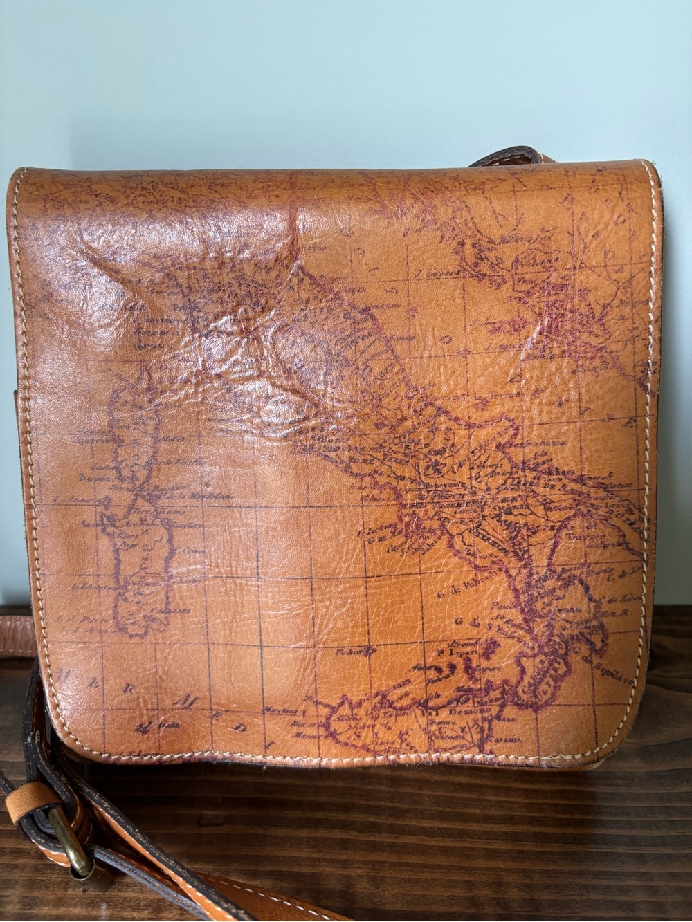 Patricia Nash Map-Print Leather Crossbody - Tan Brown - Picture 2 of 10
